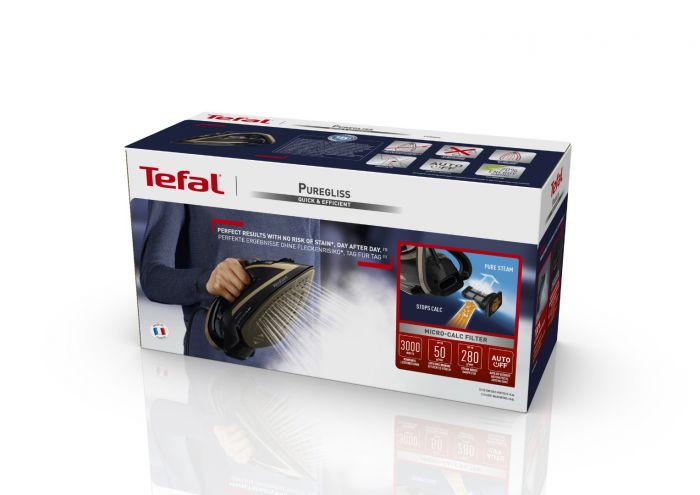 Праска Tefal Puregliss, 3000Вт, 270мл, паровий удар -280гр, постійна пара - 50гр, керам. підошва, чорно-мідний