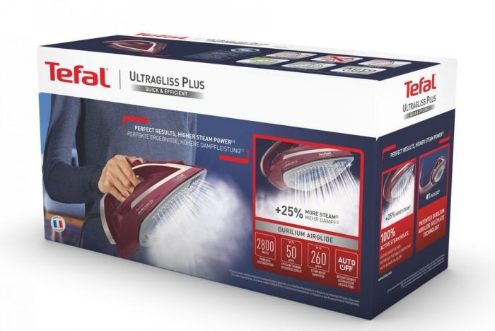 Праска Tefal Ultragliss Plus, 2800Вт, 270мл, паровий удар -260гр, постійна пара - 50гр, керам. підошва, бордовий