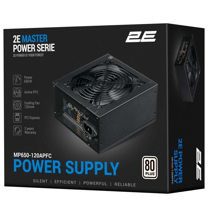 Блок живлення 2E Master Power  (650W), >80%, 80+ White, 120мм, 1xMB 24pin(20+4), 1xCPU 8pin(4+4), 3xMolex, 5xSATA, 2xPCIe 8pin(6+2)