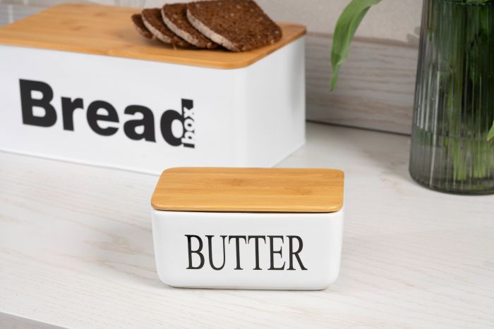 Маслянка ARDESTO Midori 16.5х10х8см, кераміка, бамбук, біла