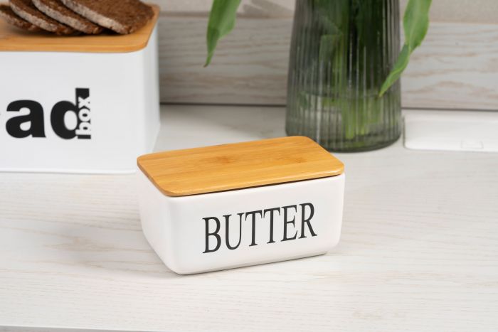 Маслянка ARDESTO Midori 16.5х10х8см, кераміка, бамбук, біла