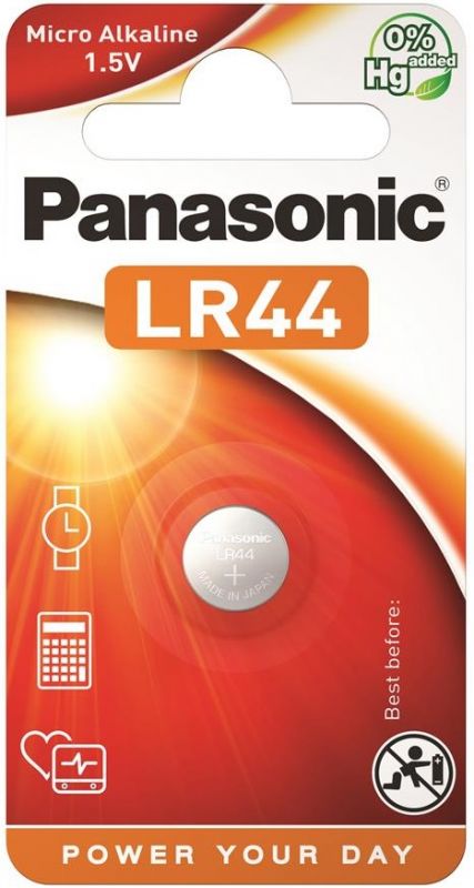 Батарейка Panasonic лужна LR44(A76, AG13, G13A, PX76, GP76A, RW82) блістер, 1 шт.