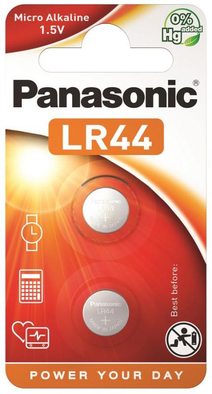 Батарейка Panasonic лужна LR44(A76, AG13, G13A, PX76, GP76A, RW82) блістер, 2 шт.