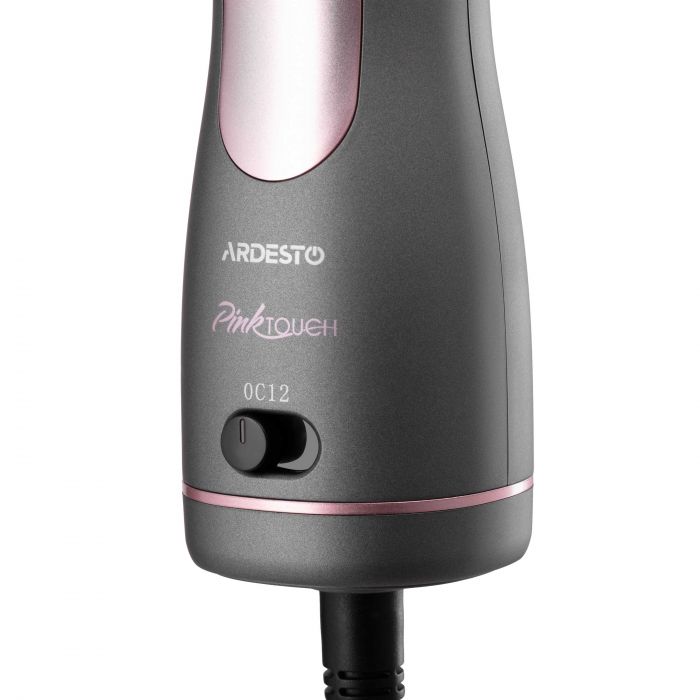 Фен-щітка Ardesto  Brush Pink Touch, 1200Вт, 2 швидкості, 2 темп. режими, LED-дисплей, функція іонізації , 4 насадки, сірий+ рожевий