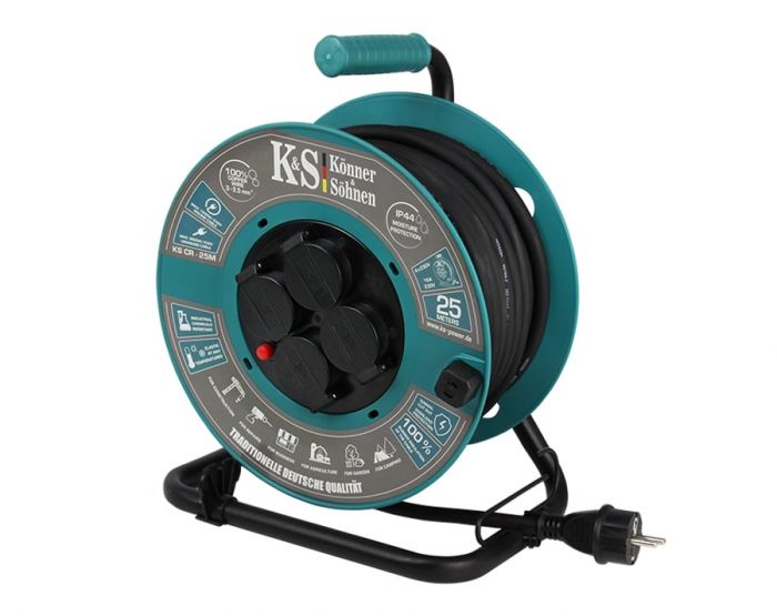 Подовжувач мережевий Konner&Sohnen KS CR-25M, 25м, 4xТипF, 16A, зелений
