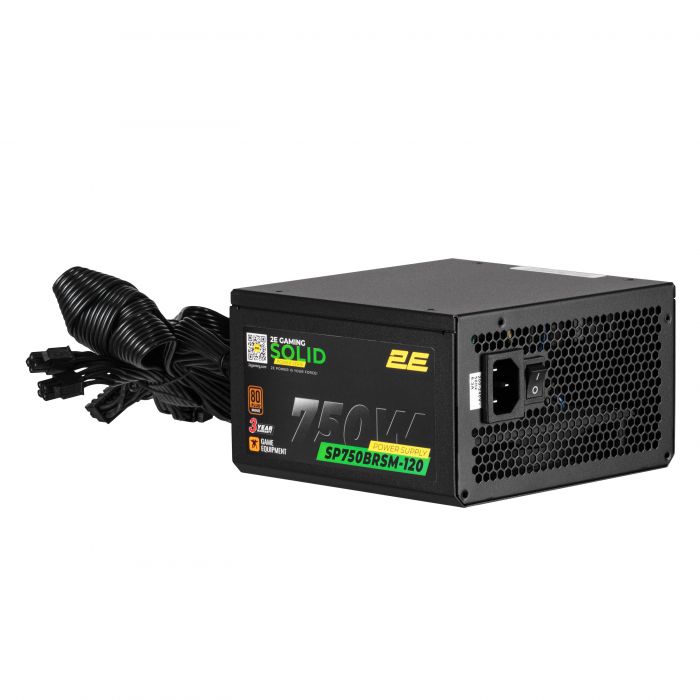 Блок живлення 2E GAMING Solid Power  (750W), >85%, 80+ Bronze, 120мм, 1xMB 24pin(20+4), 2xCPU 8pin(4+4), 3xMolex, 6xSATA, 4xPCIe 8pin(6+2), Semi Modular