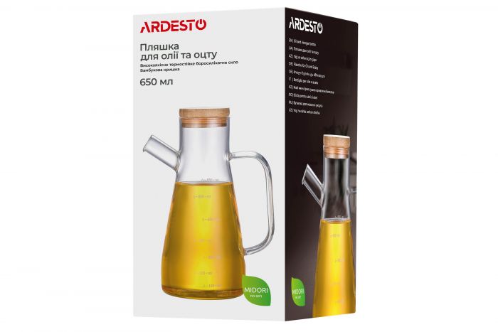 Пляшка для олії та оцту Ardesto Midori, 650мл, боросилікатне скло, прозорий