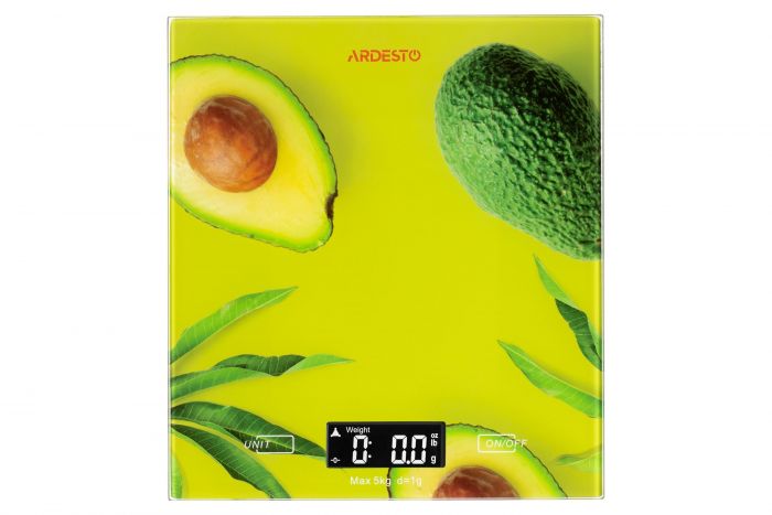 Ваги Ardesto кухонні Avocado, 5кг, AAAx2 в комплекті, скло, багатокольоровий