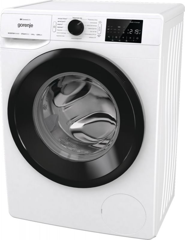 Пральна машина Gorenje фронтальна, 8кг, 1200, A+++, 55см, дисплей, інвертор, пара, Wi-Fi, білий