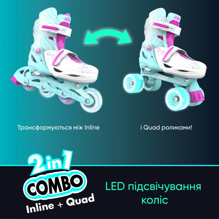 Роликові ковзани Neon Сombo, розмір 30-33, бірюзовий