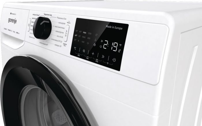 Пральна машина Gorenje фронтальна, 9кг, 1400, A+++, 46,5см, дисплей, інвертор, пара, Wi-Fi, білий