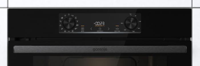 Духова шафа Gorenje електрична, 77л, A+, пара, дисплей, піроліз, чорний