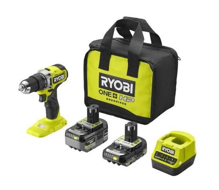 Шурупокрут-дриль ударний акумуляторний Ryobi ONE+ HP RPD18C-242S 18В 1х2А·год 1х4А·год ЗП 54Нм 450·1700об·хв 1кг сумка