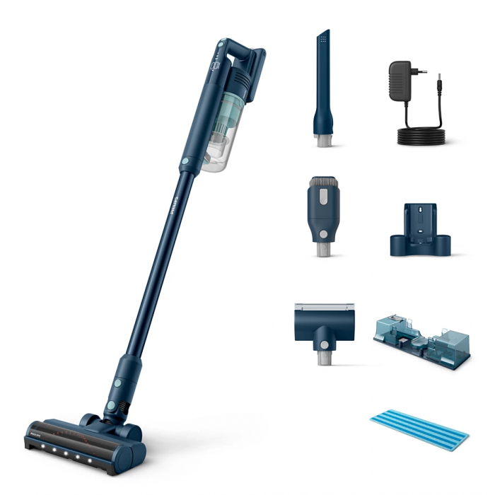 Пилосос Philips безпровідний Series 5000, вологе прибирання, конт пил -0.6л, автон. робота до 60хв, вага-1.5кг, НЕРА, синій Пилосос Philips безпровідний Series 5000, вологе прибирання, конт пил -0.6л, автон. робота до 60хв, вага-1.5кг, НЕРА, синій