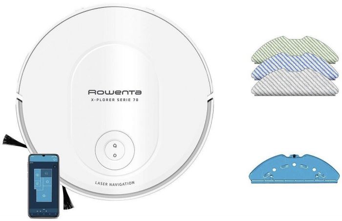 Робот-пилосос Rowenta миючий X-Plorer Serie 70, 2300ПаВт, h=7.8см, 0.3л, конт пил -0.4л, автон. робота до 168хв, білий