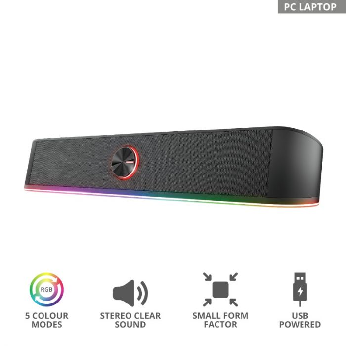 Акустична система Trust GXT 619 Thorne Саундбар, USB/AUX,  RGB, чорний Акустична система Trust GXT 619 Thorne Саундбар, USB/AUX,  RGB, чорний