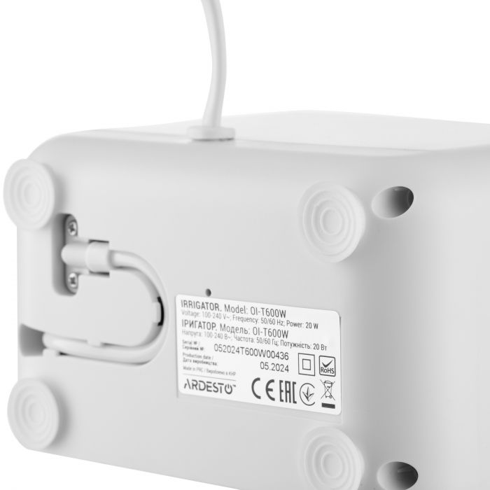 Іригатор Ardesto стаціонарний, чаша 600 мл, від мережі , 7 насадок, білий