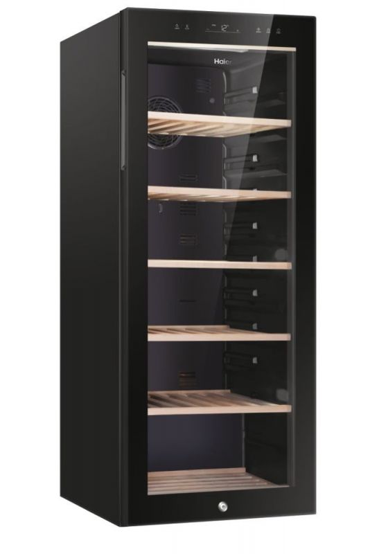Холодильник Haier для вина, 127x49.7х58, мороз.відд.-198л, зон - 1, бут-84, ST, дисплей, чорний