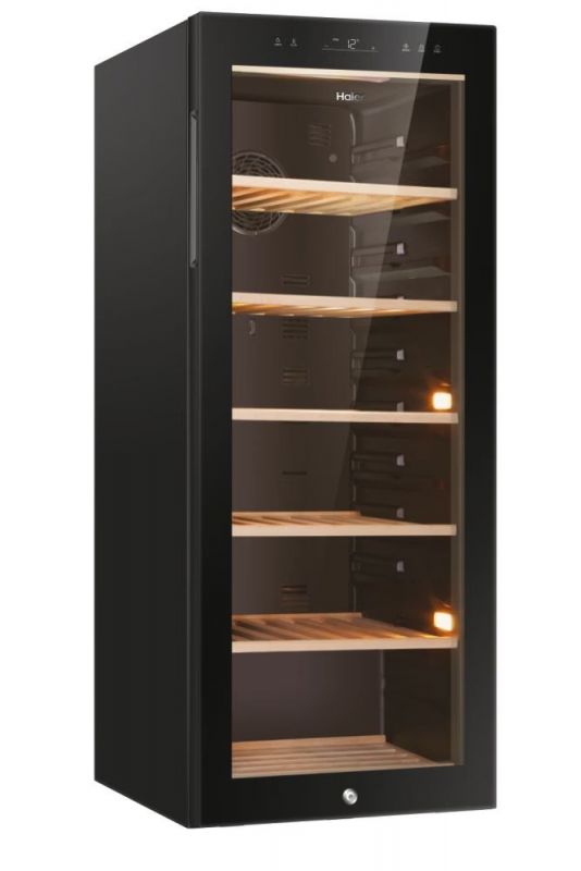 Холодильник Haier для вина, 127x49.7х58, мороз.відд.-198л, зон - 1, бут-84, ST, дисплей, чорний