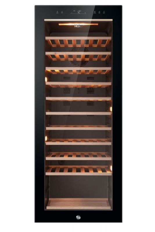 Холодильник Haier для вина, 127x49.7х58, мороз.відд.-198л, зон - 1, бут-84, ST, дисплей, чорний