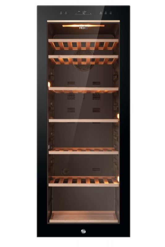 Холодильник Haier для вина, 127x49.7х58, мороз.відд.-198л, зон - 1, бут-84, ST, дисплей, чорний