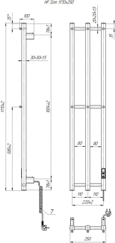 Рушникосушка Hygge Family електрична Slim, 1170х250х80мм, таймер-регулятор, сталь, білий матовий
