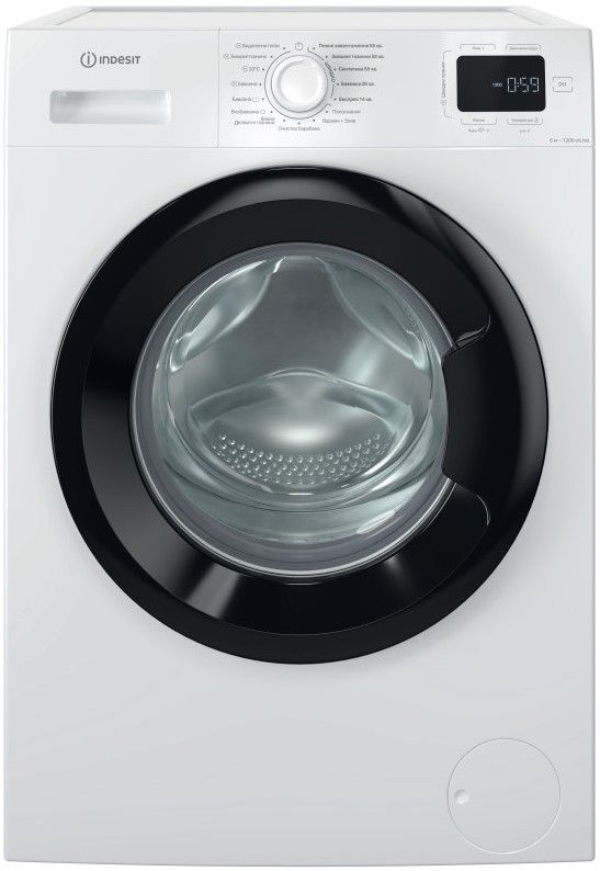 Пральна машина Indesit фронтальна, 6кг, 1200, A+++, 44.6см, дисплей, пара, інвертор, люк чорний, білий