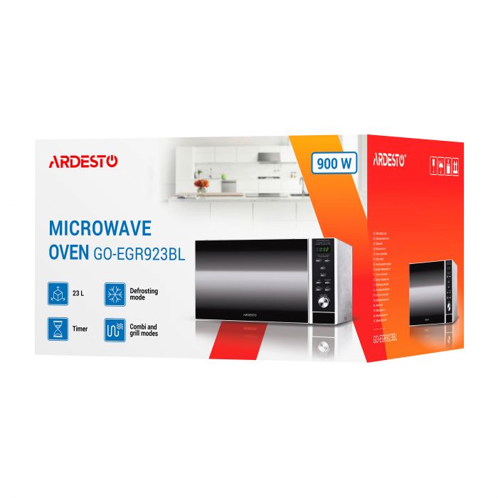 Мікрохвильова піч ARDESTO, 23л, електр.керув., 900Вт, гриль, дисплей, відкр.кнопкою, чорний