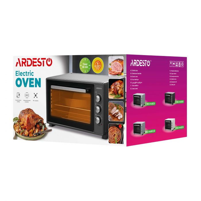 Піч електрична ARDESTO, 48л, 1700Вт, механіч., конвенція, подвійне скло, рожен, сірий