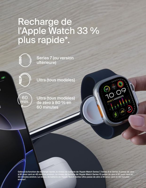 Зарядний пристрій бездротовий Belkin 3в1 Magnetic Pad Qi2 15Вт, чорний