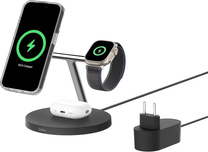 Зарядний пристрій бездротовий Belkin 3в1 Magnetic Pad Qi2 15Вт, чорний