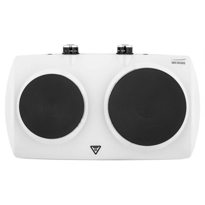 Плитка настільна Sencor електрична, комфорок - 2 на 1.5кВт + 1кВт, 15 і 18 см, керування - мех., білий