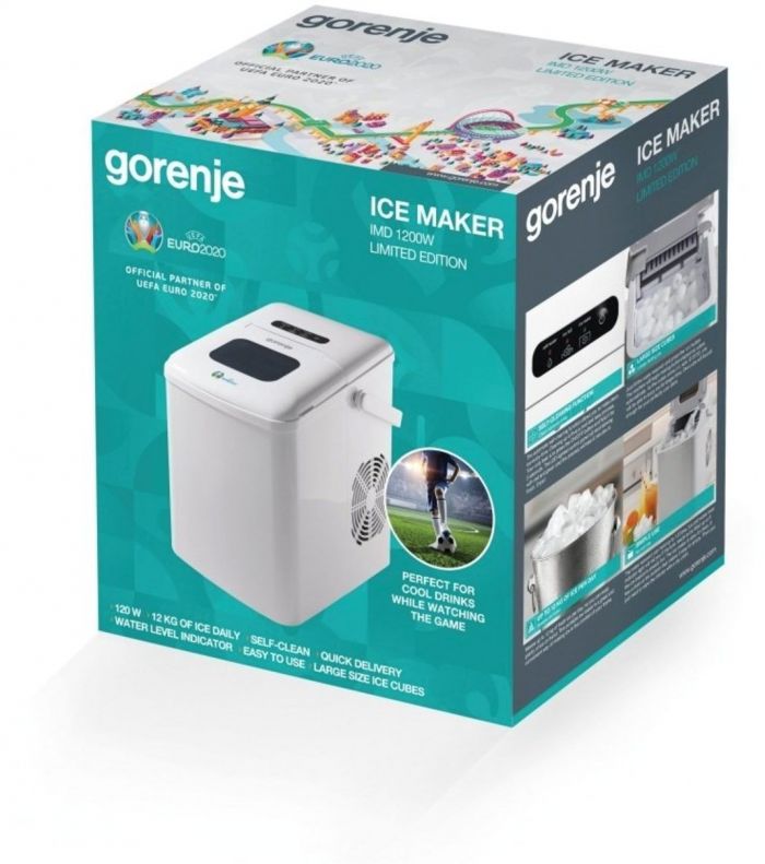 Льодогенератор побутовий Gorenje, 12кг/добу, 1.8л, дисплей, білий