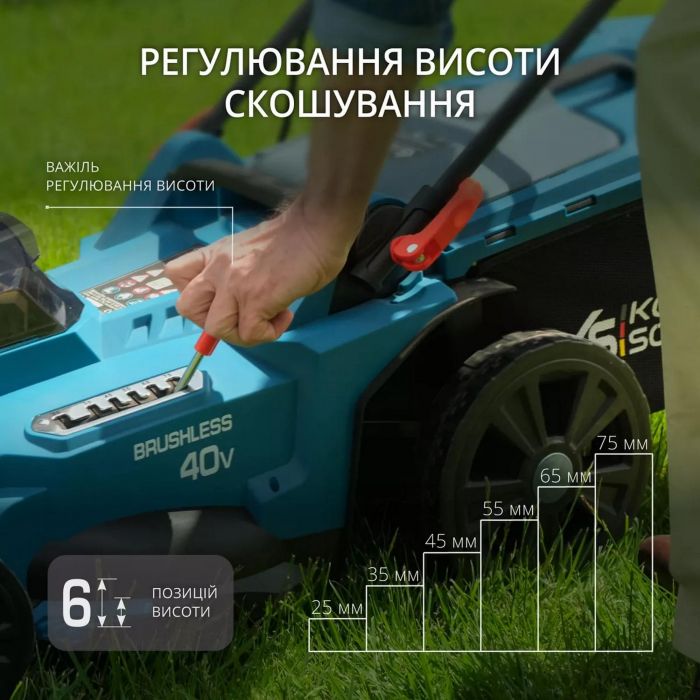 Газонокосарка акумуляторна Konner&Sohnen KS 43LM-40V 40В(20+20) акб 2?4А·год 43см 50л 25-75мм 15.5кг