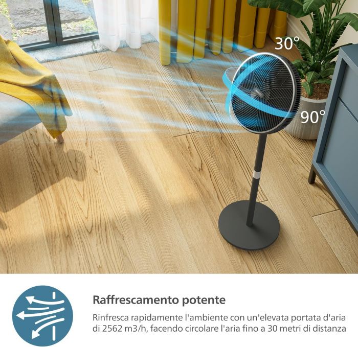 Вентилятор Philips підлоговий Series 3000, 40см, 48Вт, керування через смартфон, регулювання висоти, чорний