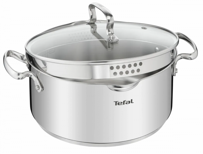 Каструля Tefal DUETTO+, 5л, з кришкою, нержавіюча сталь, скло