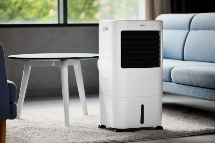 Охолоджувач повітря ARDESTO ACO-B15 3в1 охолоджувач-зволожувач-вентилятор, 15 м2, ел. кер-ня, резервуар 15 л., 410 м3/год, дисплей, таймер, авто вим-ня, пульт дк, біл/чорн