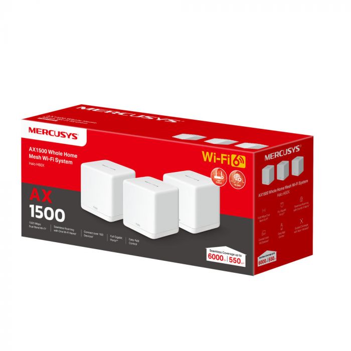 Система WiFi-Mesh MERCUSYS Halo H60X AX1500, 3xGE LAN/WAN, 3мод