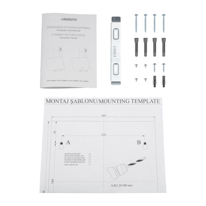 Витяжка ARDESTO похила, 60см, 900м3ч,  скло, 2х1Вт LED, кнопкове, білий