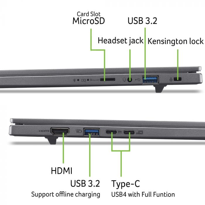 Ноутбук Acer Aspire 16 A16-61M 16" WUXGA+ OLED, AMD R7-350, 32GB, F1GB, UMA, Win11, сірий Ноутбук Acer Aspire 16 A16-61M 16" WUXGA+ OLED, AMD R7-350, 32GB, F1GB, UMA, Win11, сірий