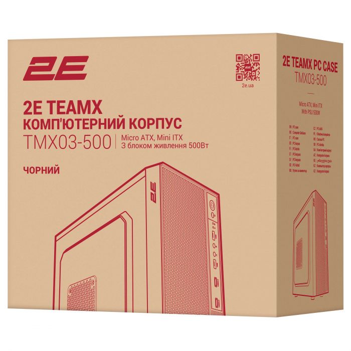 Корпус 2E TeamX TMX03 з БЖ 2E ATX500W, 2xUSB3.0, 1x80мм, VGA 220мм, mATX, чорний