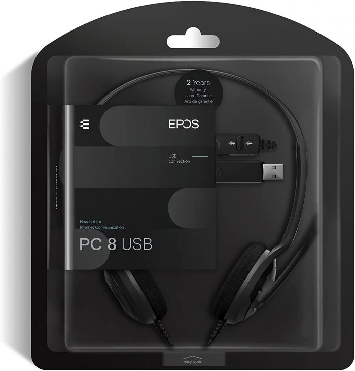 Гарнітура комп'ютерна стерео On-Ear EPOS PC 8 Chat, USB, односпрямований, 2м, Чорний