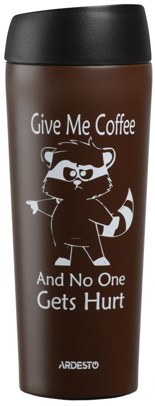 Термочашка ARDESTO Coffee time Raccoon, 450мл, нержавіюча сталь, коричневий