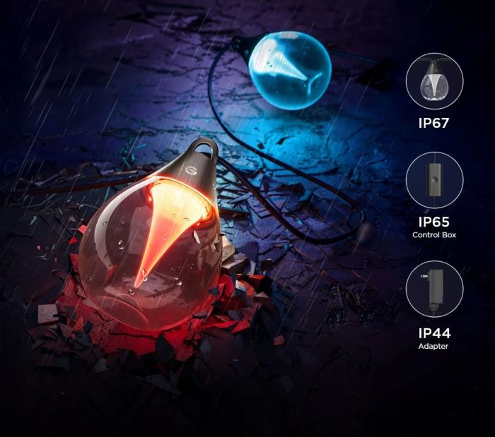 Набір світлодіодних ламп Govee H7025 Outdoor Clear Bulb String Lights, 15м, RGBIC/Warm White, WI-FI/Bluetooth, чорний