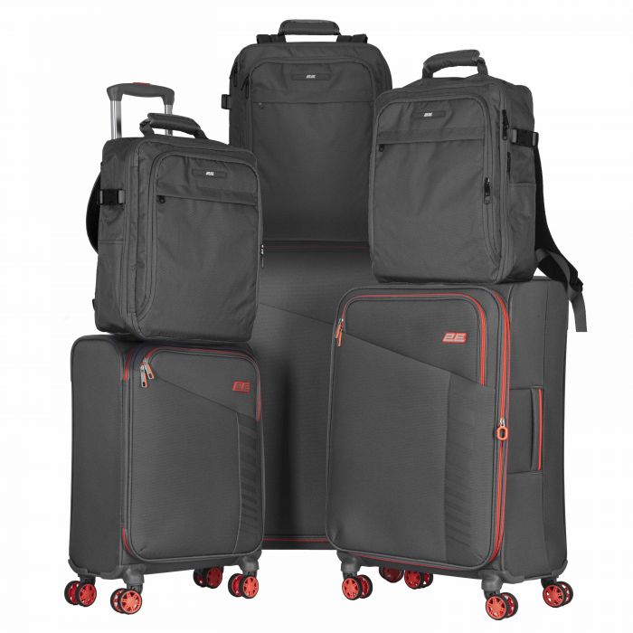 Набір валіз 2E, Trek, (L+M+S), TSA, 4 колеса, + 3 рюкзаки Cabin (2E-BPET-CABIN-GR), поліестр, сірий