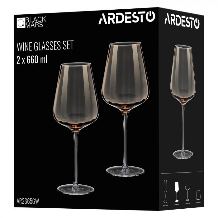 Набір келихів для вина ARDESTO Black Mars Altair 660мл, 2шт, скло, золотистий