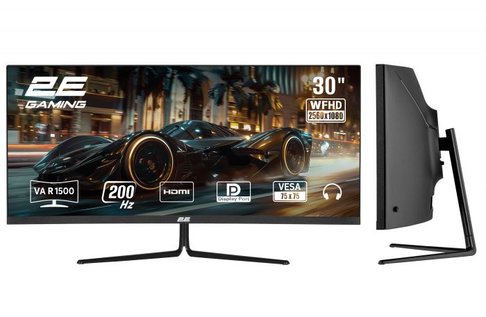 Монітор 2E GAMING 30" G3024B 2xHDMI, DP, Audio, VA, 2560x1080, 21:9, 200Hz, 1ms, CURVED, FreeSync