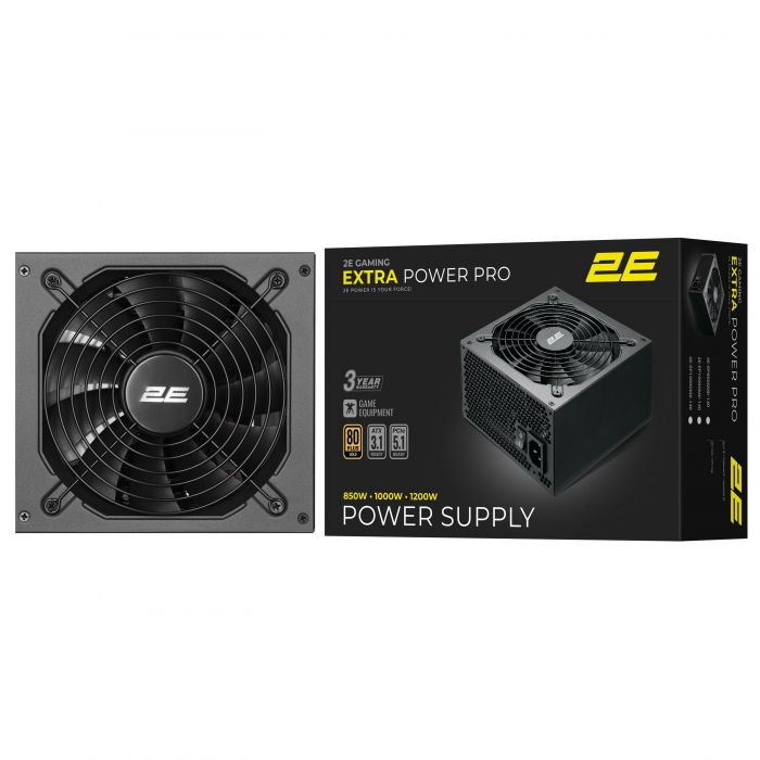 Блок живлення 2E GAMING Extra Power Pro ATX3.1 GEN5.0  (850W), >90%, 80+ Gold, 140мм, 1xMB 24pin(20+4), 2xCPU 8pin(4+4), 3xMolex, 6xSATA, 4xPCIe 8pin(6+2), 1xPCIe GEN5 16pin, Full Modular