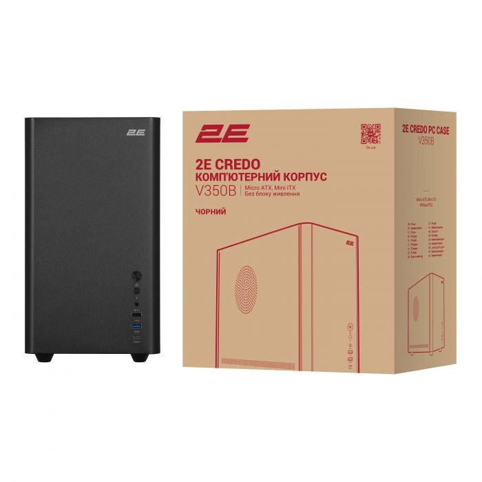 Корпус 2E Credo Metal V350B без БЖ, 1xUSB3.0, 1х USB 2.0, 1xUSB Type-C, 3x120мм, VGA 350мм, LCS ready, mATX, чорний