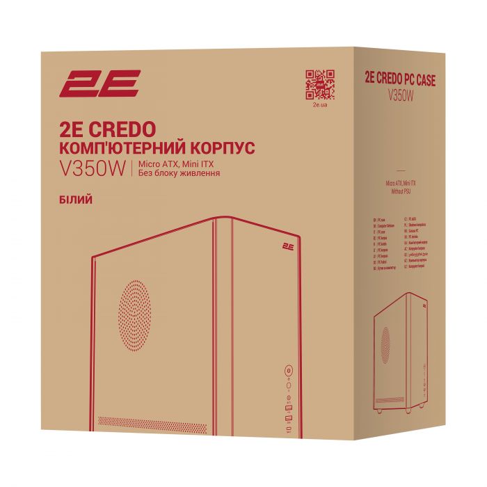 Корпус 2E Credo Metal V350W без БЖ, 1xUSB3.0, 1х USB 2.0, 1xUSB Type-C, 3x120мм, VGA 350мм, LCS ready, контролер з пультом, mATX, білий